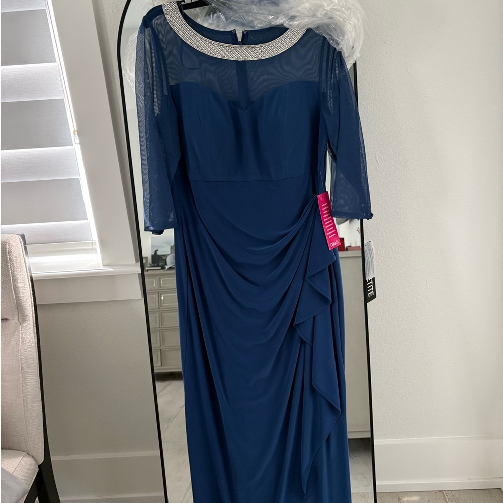 Alex Evenings Navy Long Sleeve Dress